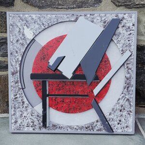 Mid Century Abstract Geometric Wall Hanging Heavy Wood Sculpture